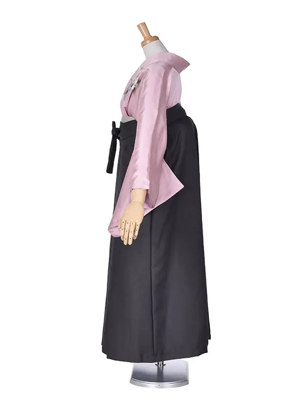 先生袴 ﾚﾝﾀルD0071【正絹】薄桜色の無地二尺袖 × チャコールグレー袴