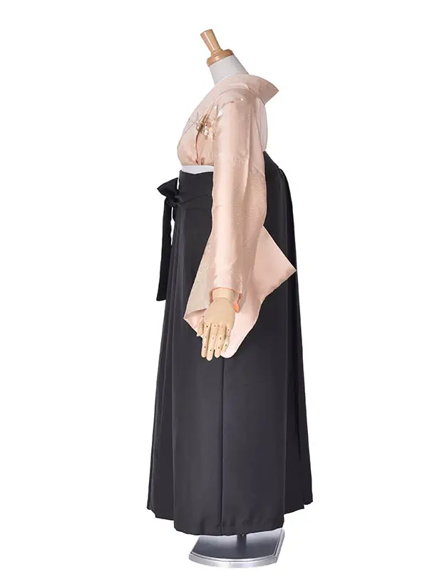 先生袴 ﾚﾝﾀルD0072【正絹】薄桃色に桜・菊・撫子 × チャコールグレー袴