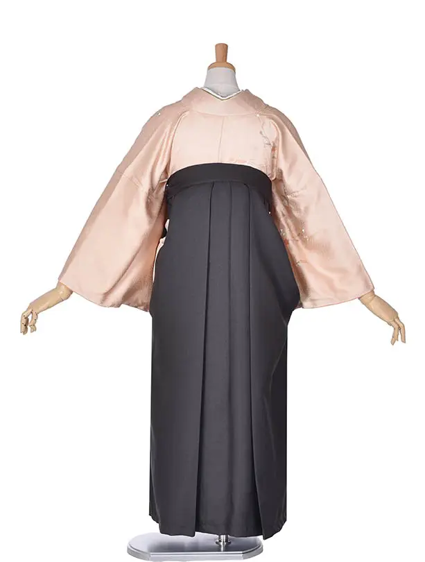 先生袴 ﾚﾝﾀルD0072【正絹】薄桃色に桜・菊・撫子 × チャコールグレー袴