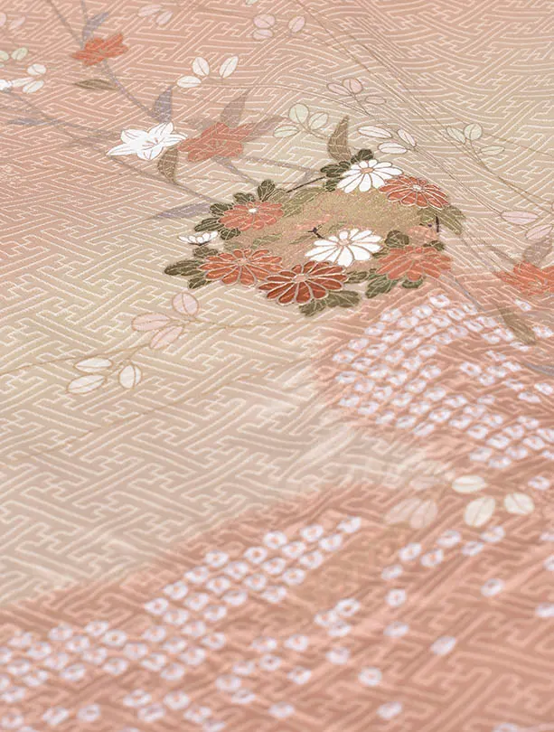 先生袴 ﾚﾝﾀルD0072【正絹】薄桃色に桜・菊・撫子 × チャコールグレー袴