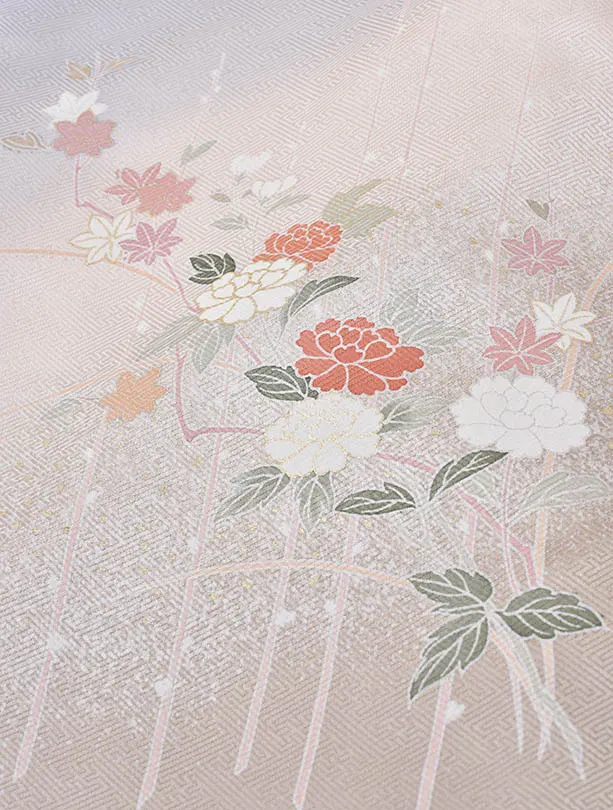 先生袴 ﾚﾝﾀルD0075【正絹】薄淡グレーの古典花柄二尺袖 × グレージュ袴