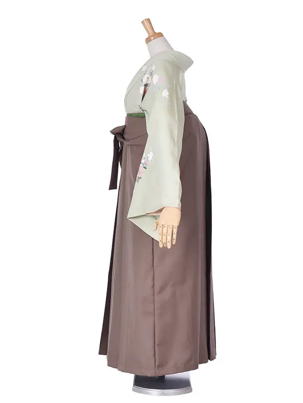 先生袴 ﾚﾝﾀルD076薄緑小花×ブラウン袴