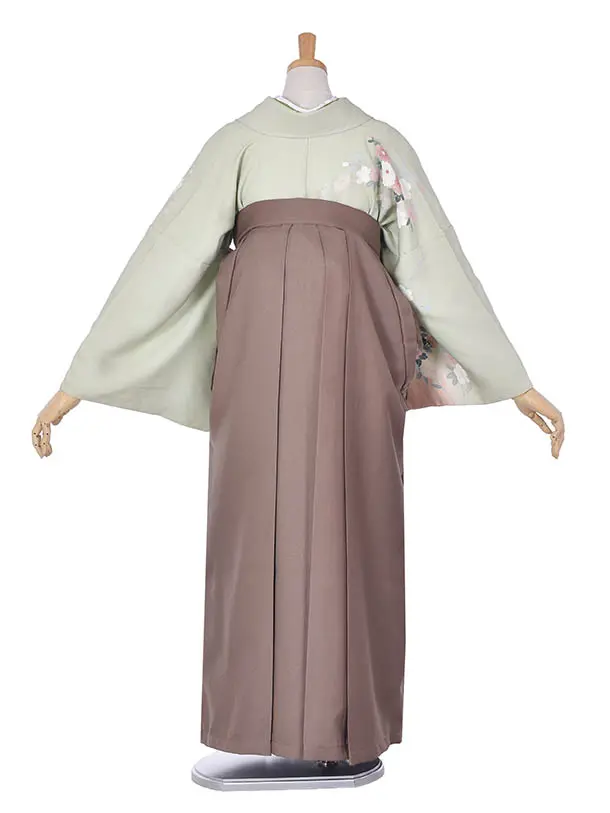 先生袴 ﾚﾝﾀルD076薄緑小花×ブラウン袴