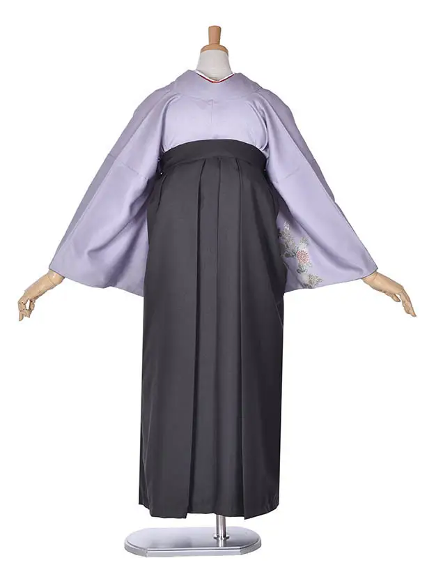 先生袴 ﾚﾝﾀルD0077薄淡グレーの古典花柄二尺袖 × グレージュ袴