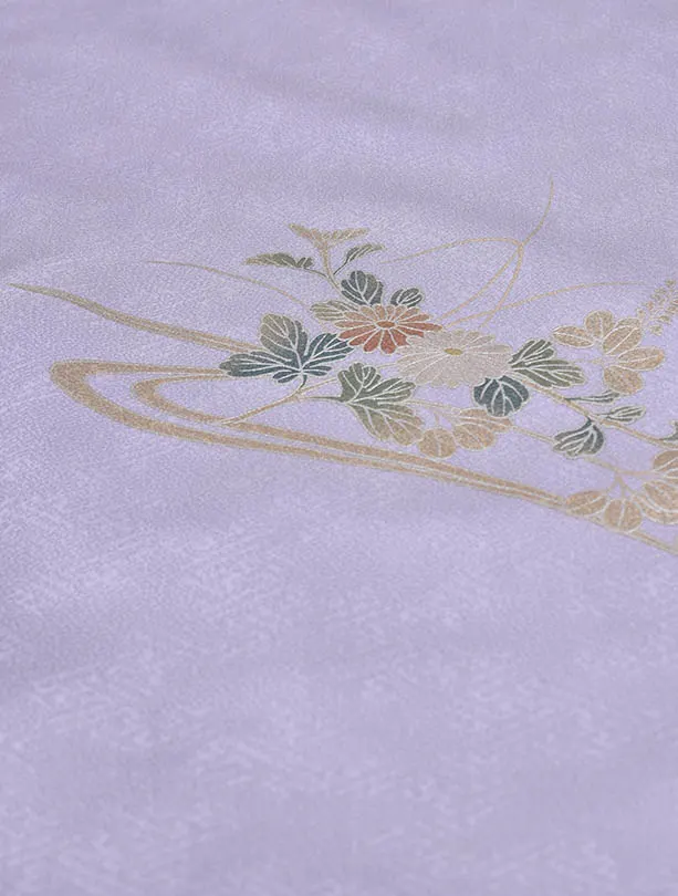 先生袴 ﾚﾝﾀルD0077薄淡グレーの古典花柄二尺袖 × グレージュ袴