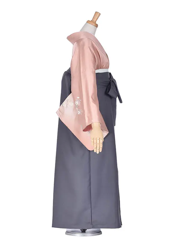 先生袴 ﾚﾝﾀル【正絹】D078ピンク花霞グレー袴