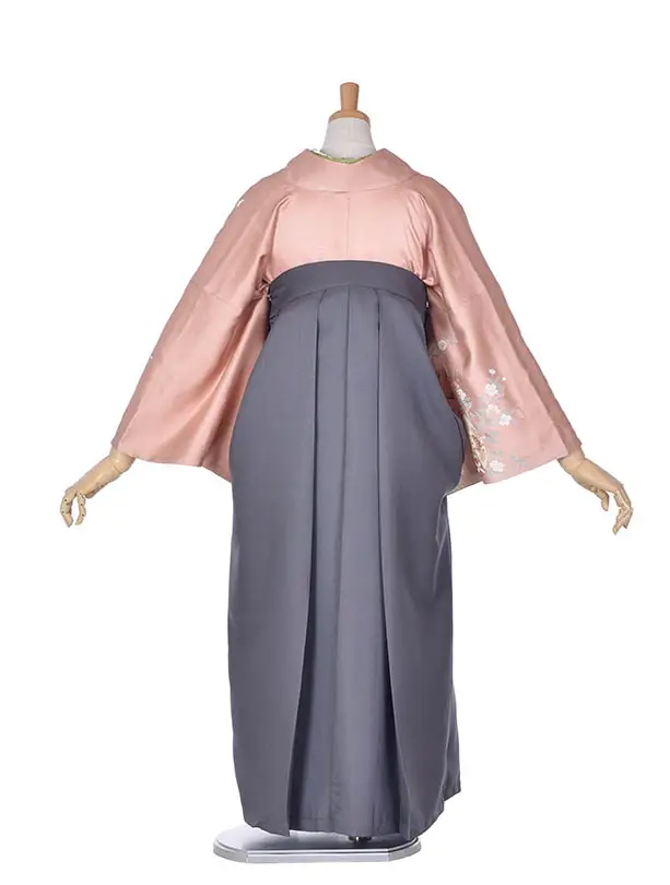 先生袴 ﾚﾝﾀル【正絹】D078ピンク花霞グレー袴