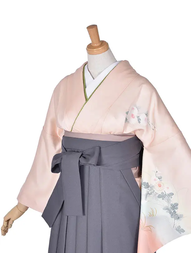 先生袴 ﾚﾝﾀル【正絹】DG05ピンク流水アッシュグレー袴