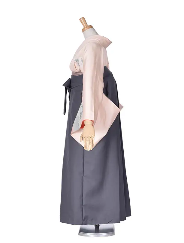 先生袴 ﾚﾝﾀル【正絹】DG05ピンク流水アッシュグレー袴