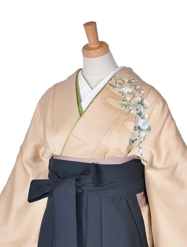 先生袴 ﾚﾝﾀル【正絹】DG07からしに菊モスグリーン袴