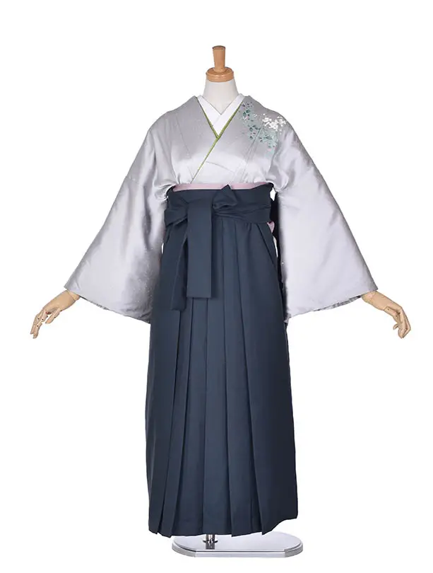 先生袴 ﾚﾝﾀルDG11正絹グレー×モスグリーン袴