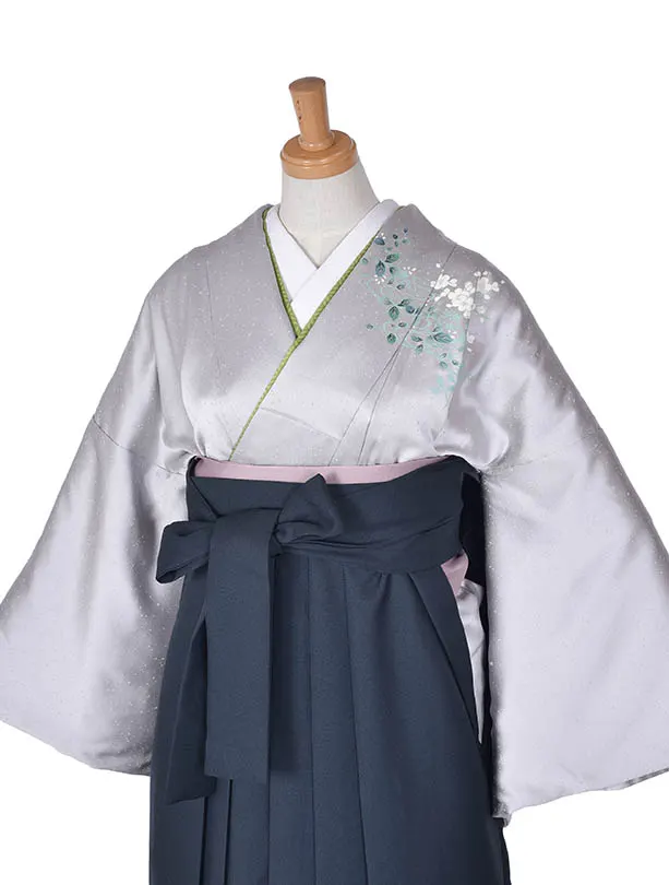 先生袴 ﾚﾝﾀルDG11正絹グレー×モスグリーン袴