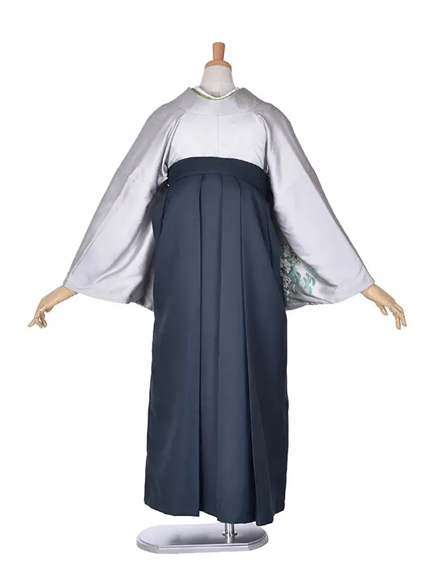 先生袴 ﾚﾝﾀルDG11正絹グレー×モスグリーン袴