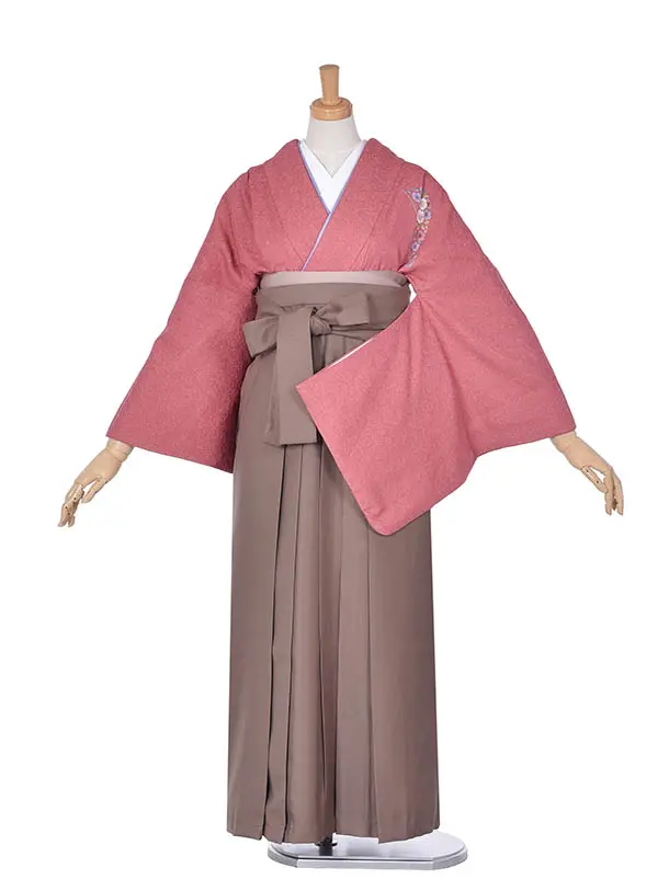 先生袴 ﾚﾝﾀルE032ピンク地紋×ブラウン袴