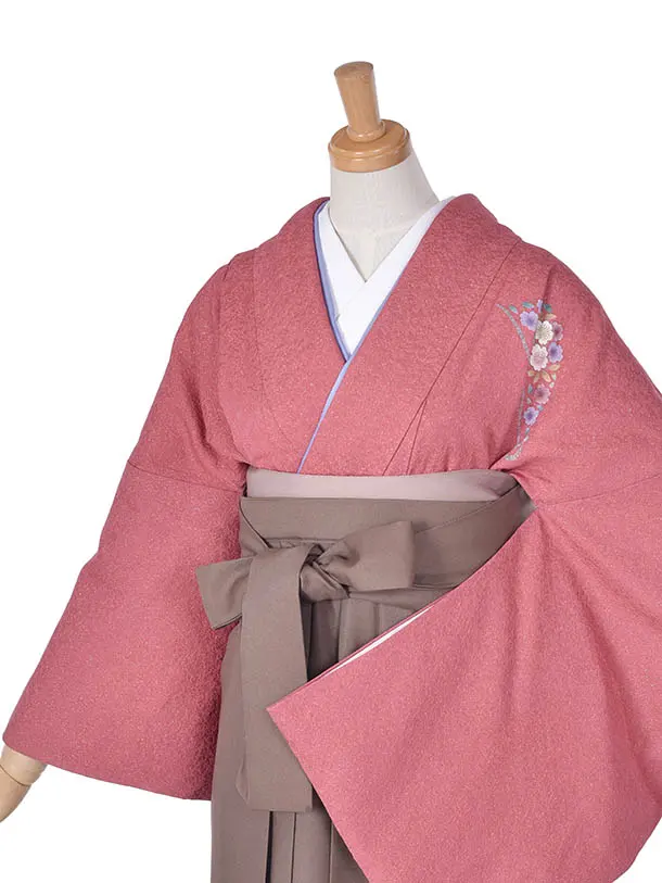 先生袴 ﾚﾝﾀルE032ピンク地紋×ブラウン袴