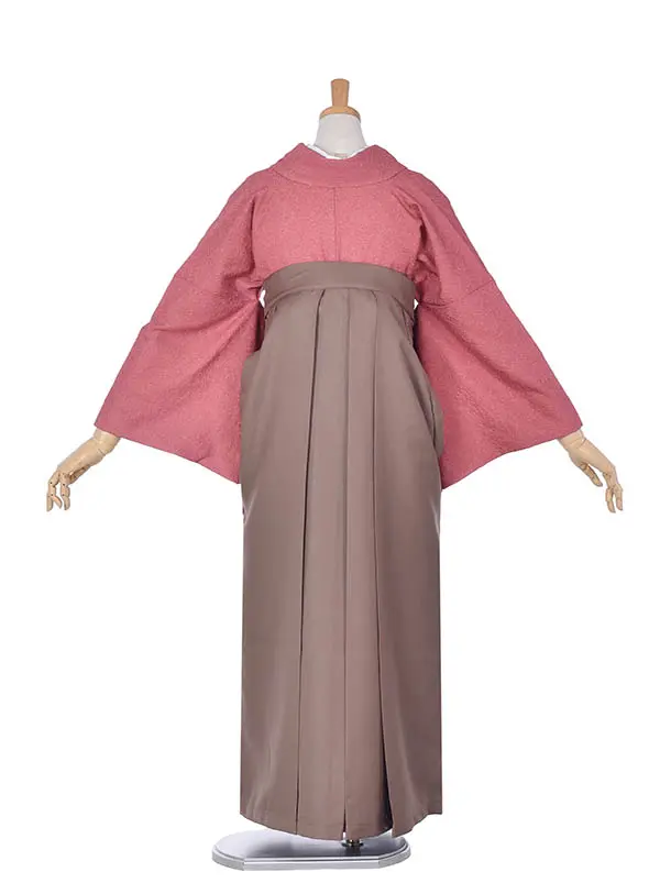 先生袴 ﾚﾝﾀルE032ピンク地紋×ブラウン袴