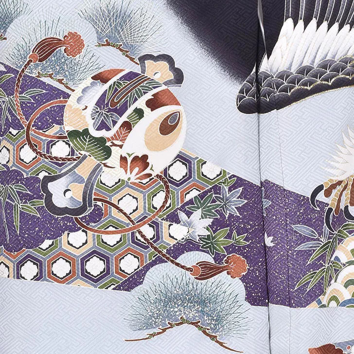 0045男児産着【正絹】黒鷹に熨斗目