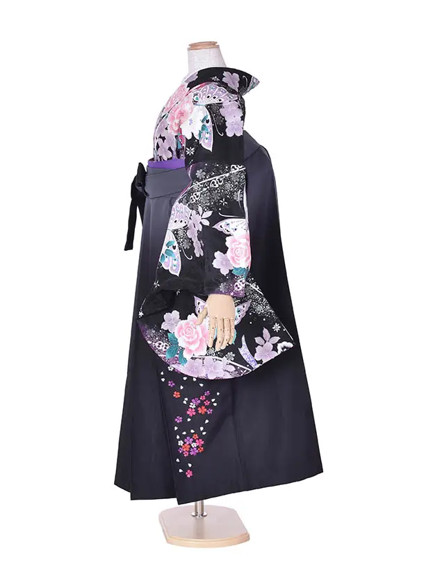 小学生卒業式袴女児0208黒ピンク薔薇