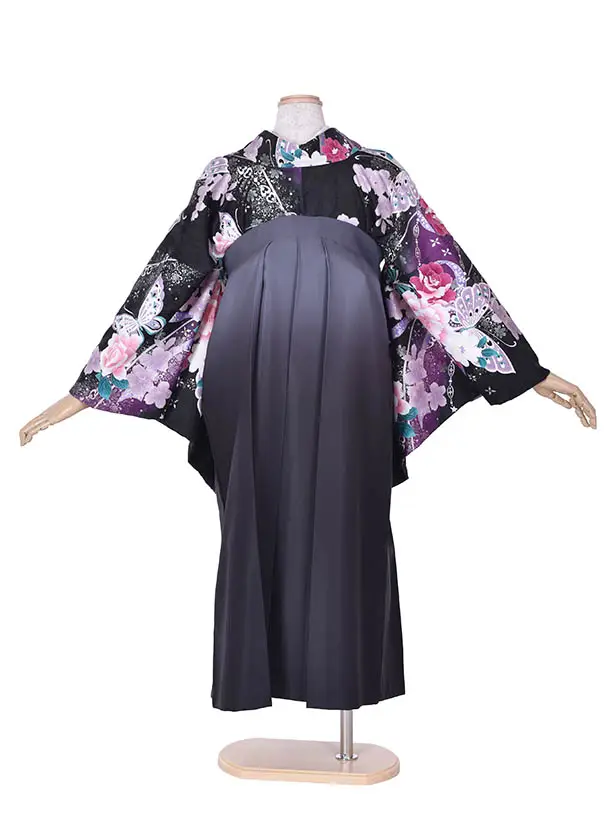 小学生卒業式袴女児0208黒ピンク薔薇