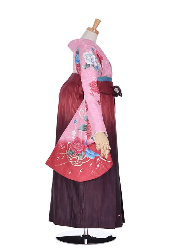 小学生卒業式袴女児00210ピンク薔薇赤グラデーション