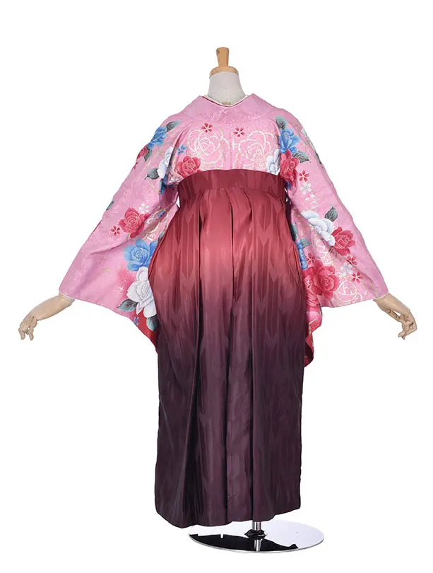 小学生卒業式袴女児00210ピンク薔薇赤グラデーション