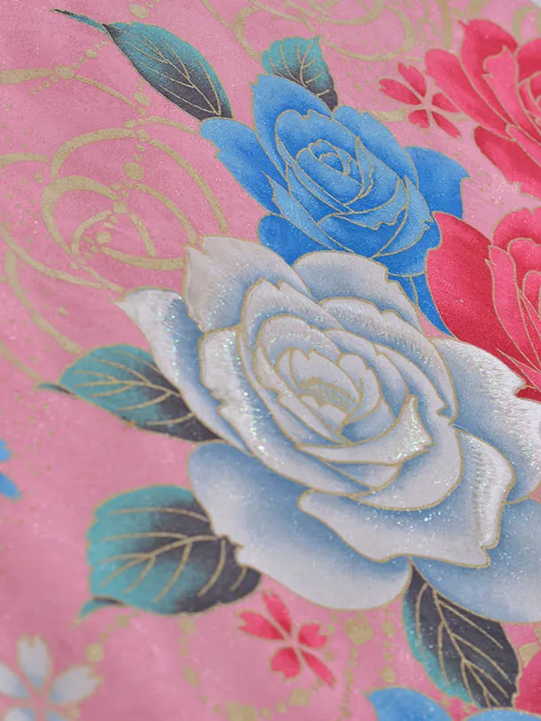 小学生卒業式袴女児00210ピンク薔薇赤グラデーション