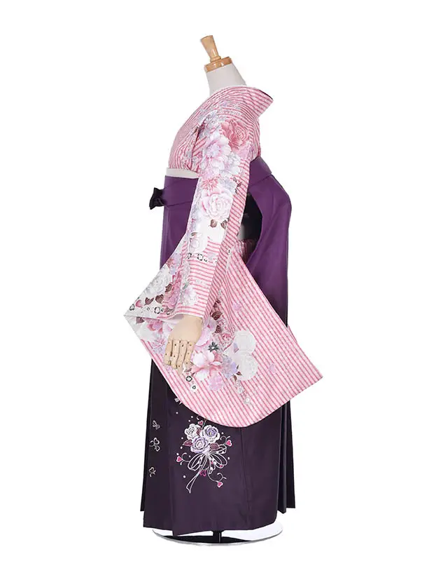 小学生卒業式袴女児0214ピンクストライプ紫グラデーション