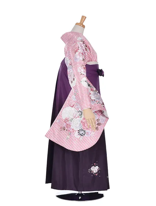 小学生卒業式袴女児0214ピンクストライプ紫グラデーション