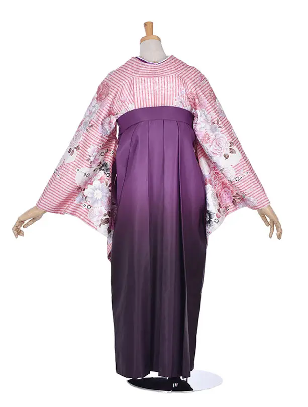 小学生卒業式袴女児0214ピンクストライプ紫グラデーション