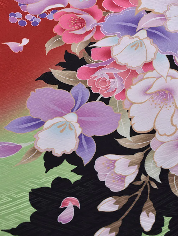 小学生卒業式袴女児0224赤大輪モスグリーン袴