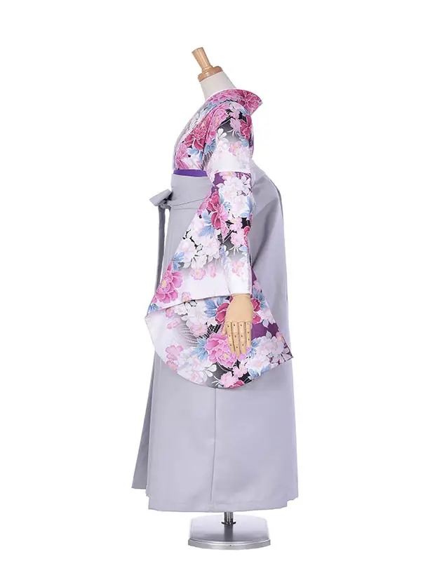 小学生卒業式袴女児0225紫大輪ライトグレー袴
