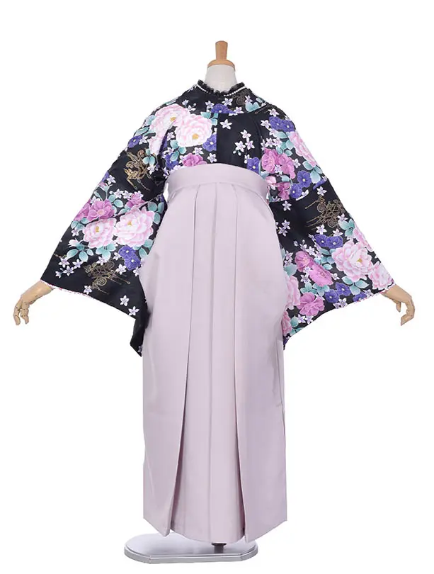 小学生卒業式袴女児0226黒薔薇ラベンダー袴