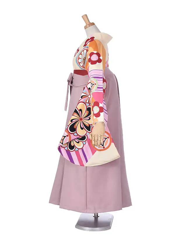 小学生卒業式袴女児0230レトロ花と丸紋柄 × 淡ピンク袴