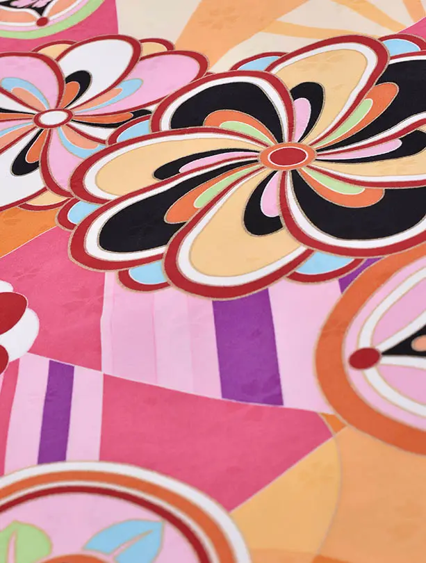 小学生卒業式袴女児0230レトロ花と丸紋柄 × 淡ピンク袴