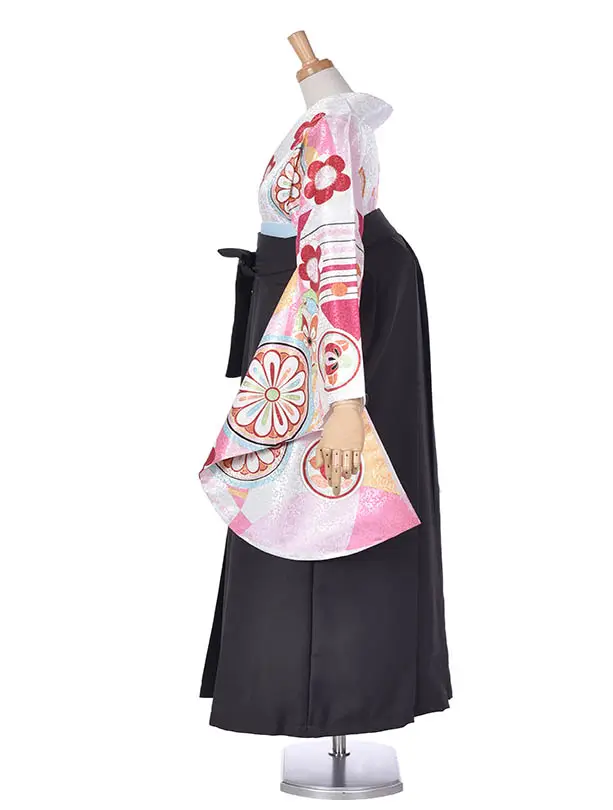 小学生卒業式袴女児0231白地にレトロ花と丸紋柄 × アッシュグレー袴