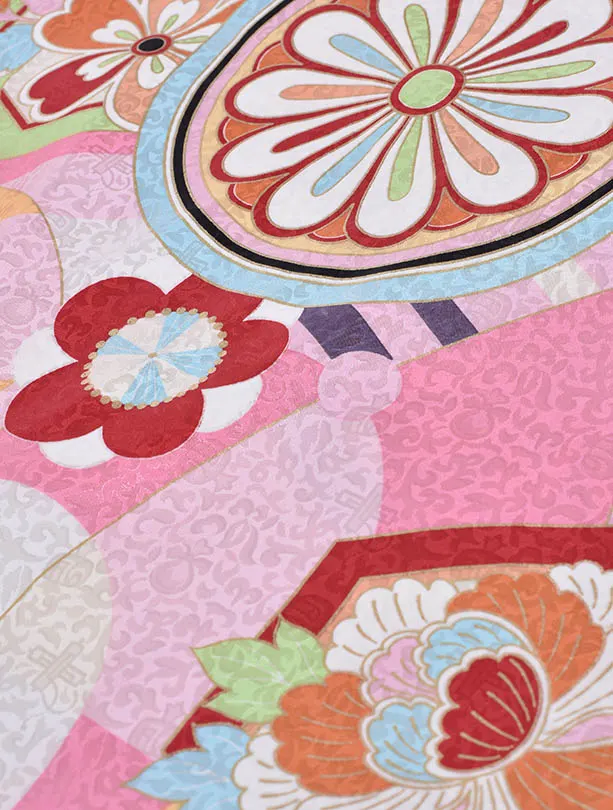 小学生卒業式袴女児0231白地にレトロ花と丸紋柄 × アッシュグレー袴